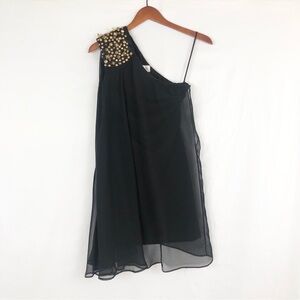 Dress The Population One Shoulder Mini Dress Mesh Black Gold Size XS